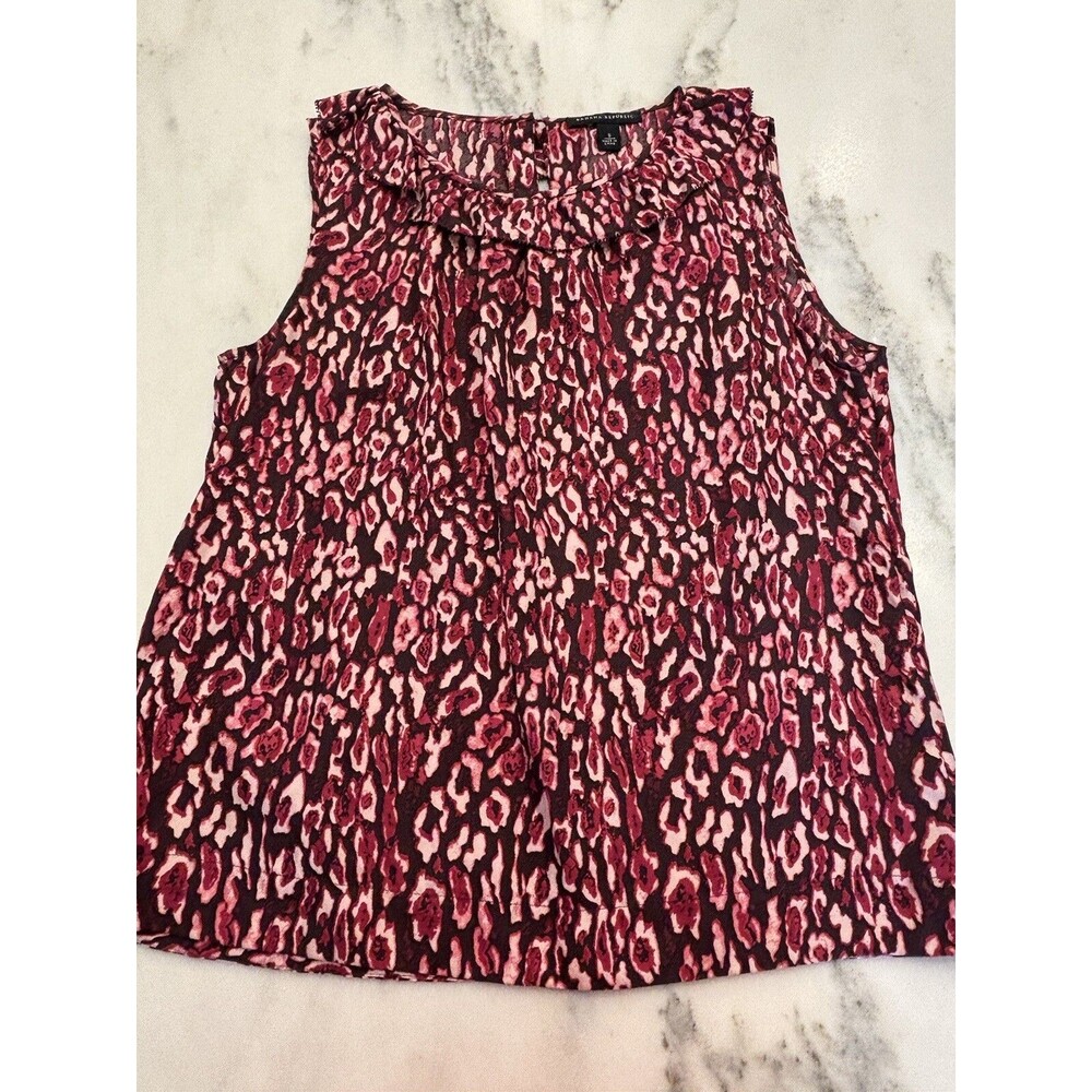 Banana Republic Sleeveless Top 100% SILK Ruffle Neck Pink Purple Small Animal